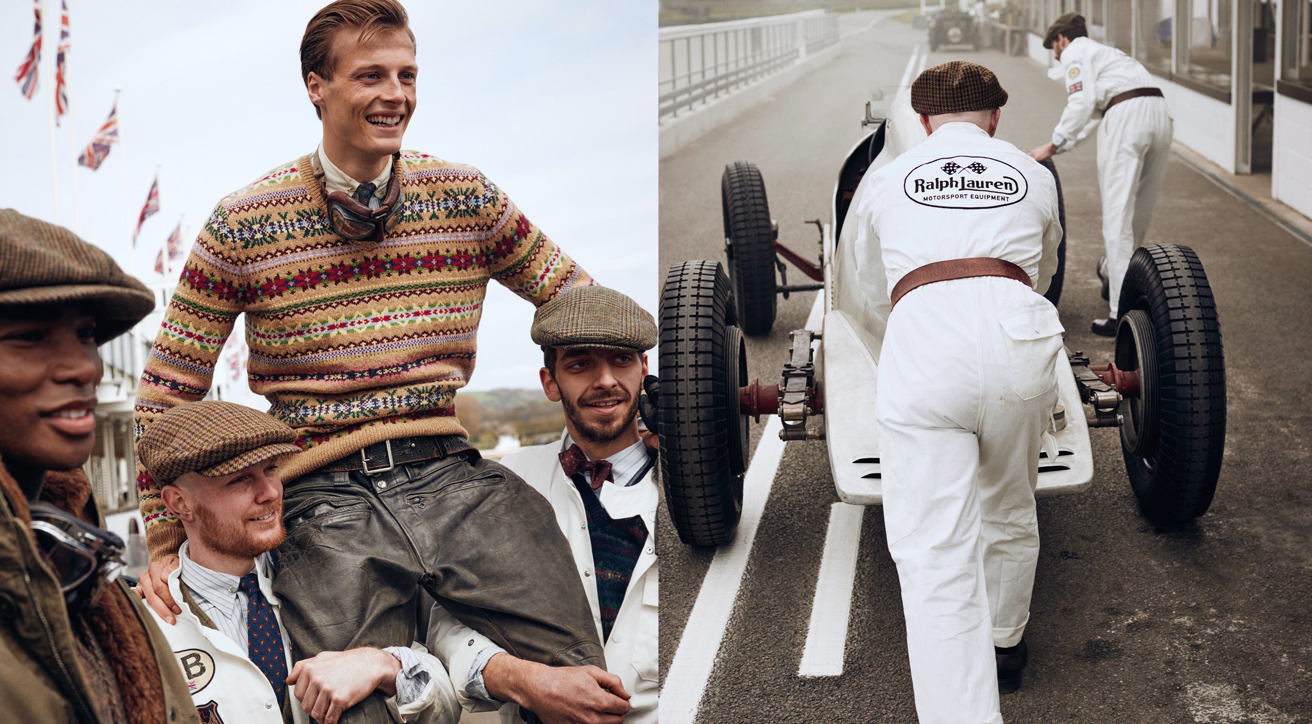 <strong>ON LOCATION</strong><br/><span>This season of Polo Originals, inspired by the golden era of Grand Prix car racing, was photographed at the Goodwood Motor Circuit, which is located in West Sussex, on the 12,000-acre Goodwood Estate. The Circuit has since become known for hosting a number of prestigious motorsport events, including the famous Festival of Speed and Revival.</span> <br/><rlmag_link href="https://www.ralphlauren.pl/en/search?cgid=brands-prl-tough-and-refined-cg"><button class="shop-collection">Shop the Story</button></rlmag_link>