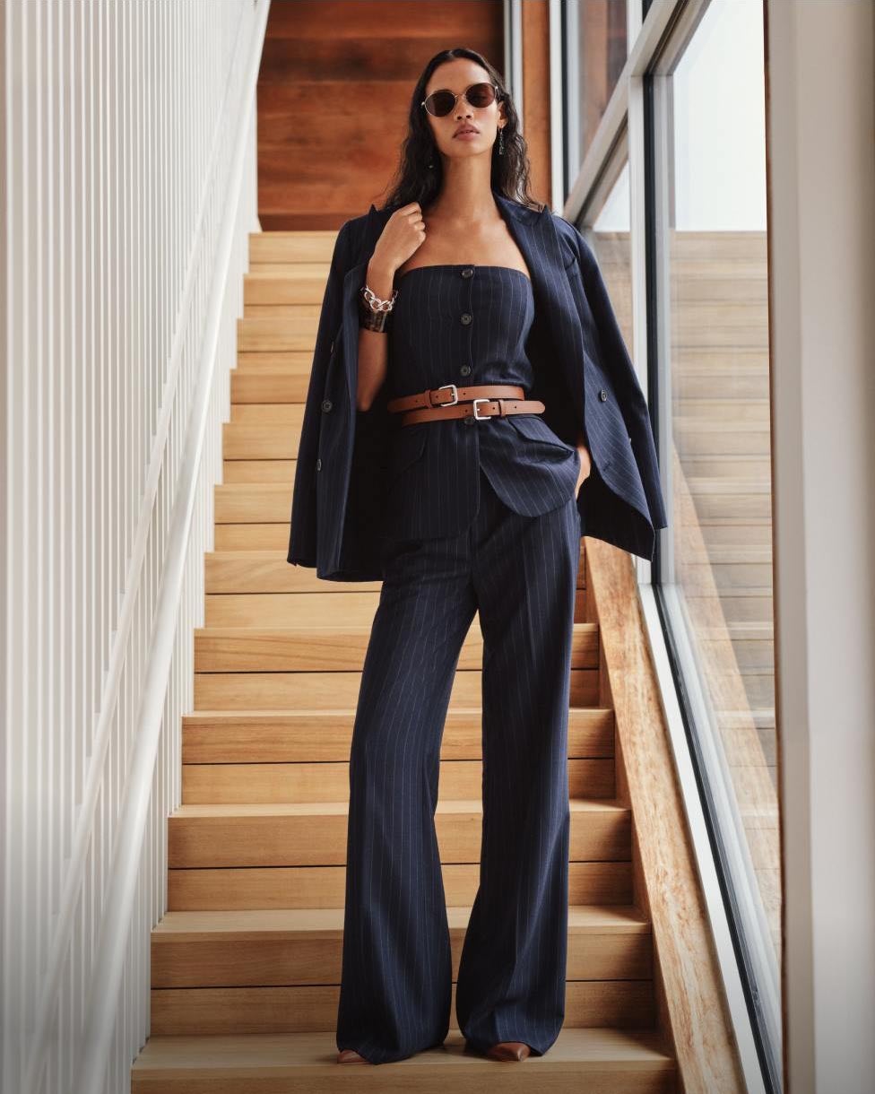 Double-Breasted Pinstripe Twill Blazer