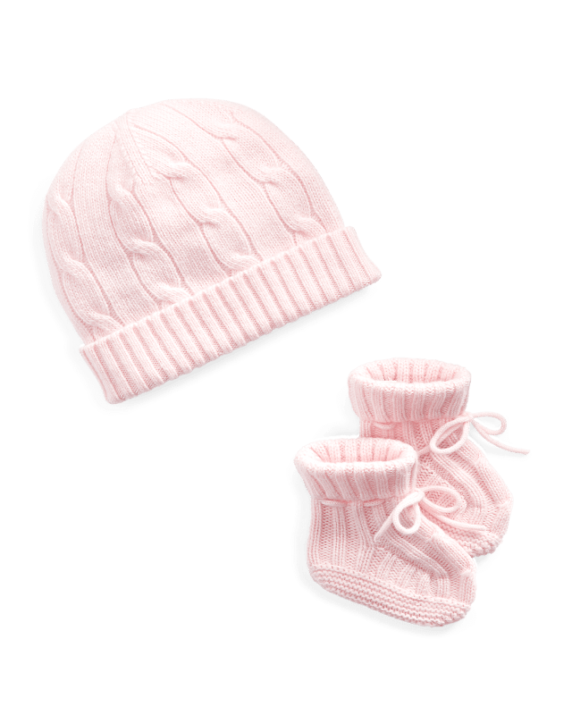 Cable-Knit Cotton Beanie & Bootie Set