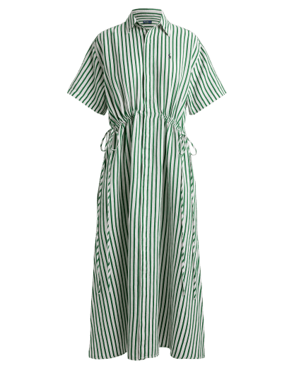 Striped Linen-Cotton Drawcord Shirtdress