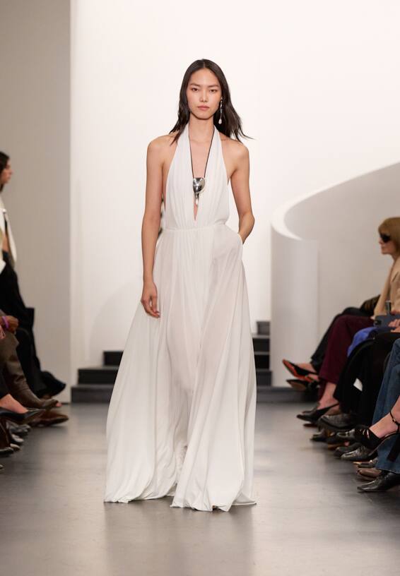 A look from Ralph Lauren’s Fall 2025 runway show shown on model.