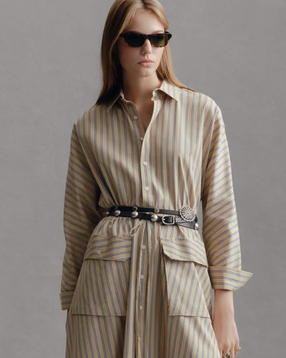 Striped Cotton Canvas Utility Shirtdress