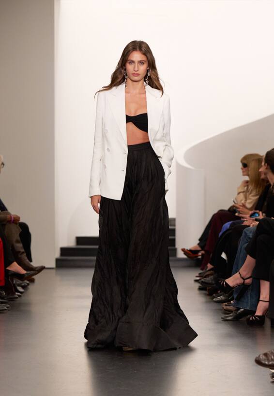 A look from Ralph Lauren’s Fall 2025 runway show shown on model.