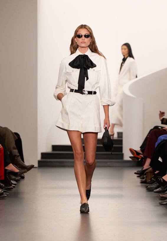 A look from Ralph Lauren’s Fall 2025 runway show shown on model.