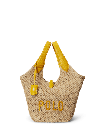 Tote Polo Play z rafii i skóry z logo 