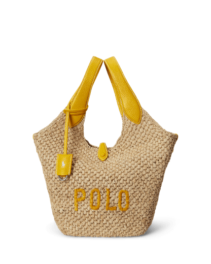 Tote Polo Play z rafii i skóry z logo 