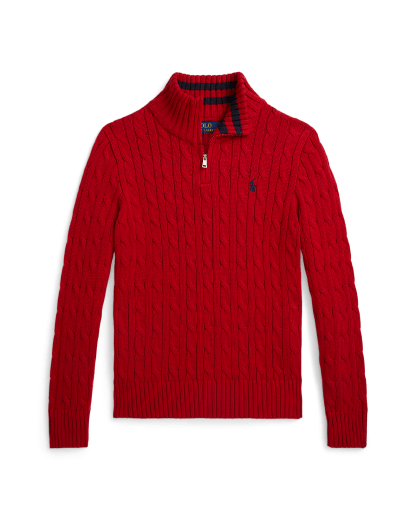 Sweter z bawełny, warkocze, krótki zamek