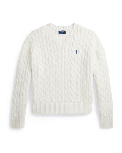 Sweter bawełniany warkoczowy w serek